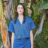 Boxy Collared Denim Crop Top