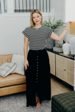 Button Front Slit Maxi Skirt-Black(XS-M, XL-3X)