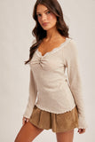 Lace Trim Ribbed Henley (S,M)