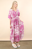 Printed V-Neck Boho Midi Dress