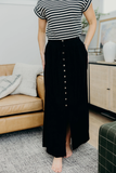 Button Front Slit Maxi Skirt-Black(XS-M, XL-3X)