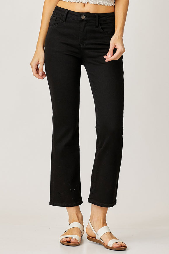 Risen-Mid Rise Crop Straight Denim- Black