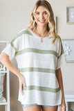 Striped Round Neck Lightweight Top (2X, 3X)