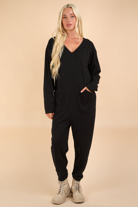 Relaxed Fit Long Sleeve Jumpsuit (S-3x)