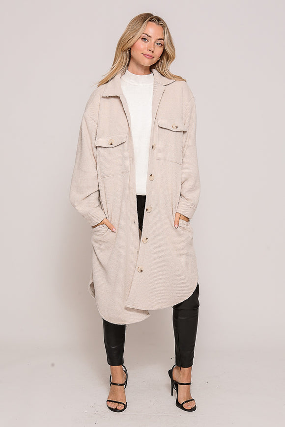 Long Soft Textured Jacket, Oatmeal