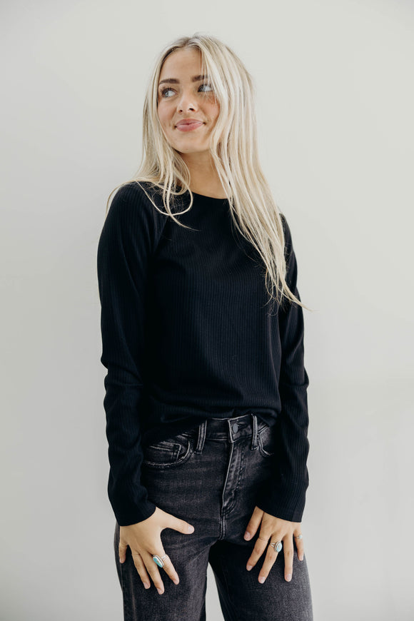 High Neck Long Sleeve  Tee- Black (XS, M-2x)