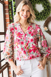 Floral Ruffle 3/4 Sleeve Top (1x-3x)