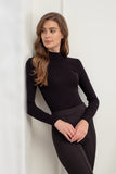 Mock Neck Long Sleeve Sweater Top, Black (S, M)