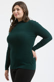 Mock Neck Long Sleeve Sweater Top, Hunter Green (S, 3x)