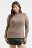 Mock Neck Long Sleeve Basic Top, Mocha (S)