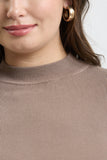 Mock Neck Long Sleeve Basic Top, Mocha (S)