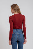 Mock Neck Long Sleeve Basic Top, Oxblood