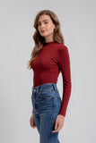 Mock Neck Long Sleeve Basic Top, Oxblood