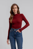 Mock Neck Long Sleeve Basic Top, Oxblood (S, 2x)