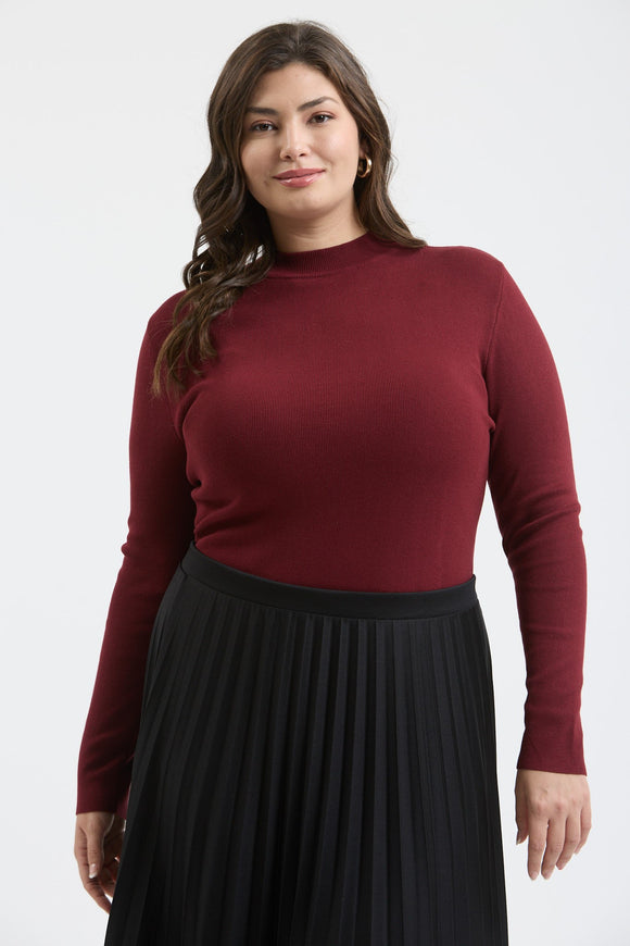 Mock Neck Long Sleeve Basic Top, Oxblood (S, 2x)