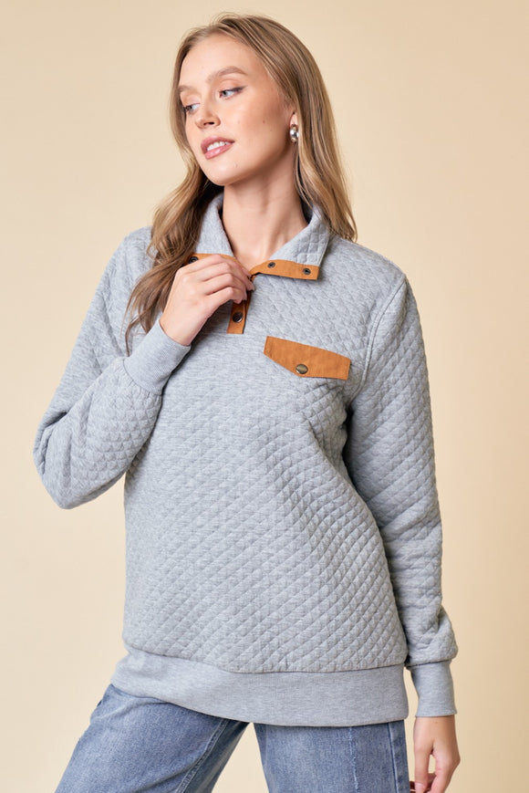 Diamond Quilted Pullover, Heather Grey