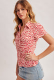 Floral Ruched Button Down Shirt (S-L)