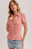 Floral Ruched Button Down Shirt (S-L)