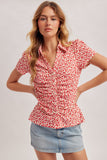 Floral Ruched Button Down Shirt (S-L)