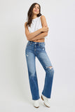 Risen- Tummy Control High Rise Straight Distressed Jeans