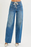 Risen- High Rise Wide Baggy Jeans With Tie (3-3X)