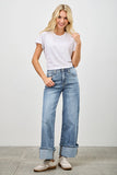 Mid Rise Wide Leg Cuffed Denim