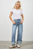 Mid Rise Wide Leg Cuffed Denim