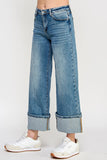Mid Rise Wide Leg Cuffed Denim