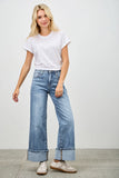 Mid Rise Wide Leg Cuffed Denim