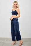High Rise Low Curve Barrel Denim- Dark