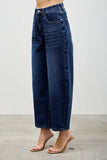 High Rise Low Curve Barrel Denim- Dark