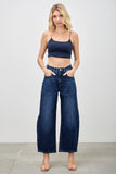 High Rise Low Curve Barrel Denim- Dark
