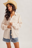 Striped Oversized Button Down Shirt, Taupe (S, M)