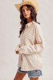 Striped Oversized Button Down Shirt, Taupe (S, M)