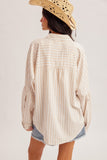 Striped Oversized Button Down Shirt, Taupe (S, M)