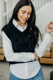 Cable Knit Sweater Vest- Black (XS-3X)
