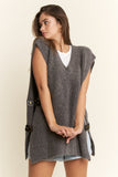 Buckle Oversized Sweater Vest, Charcoal (L/XL)